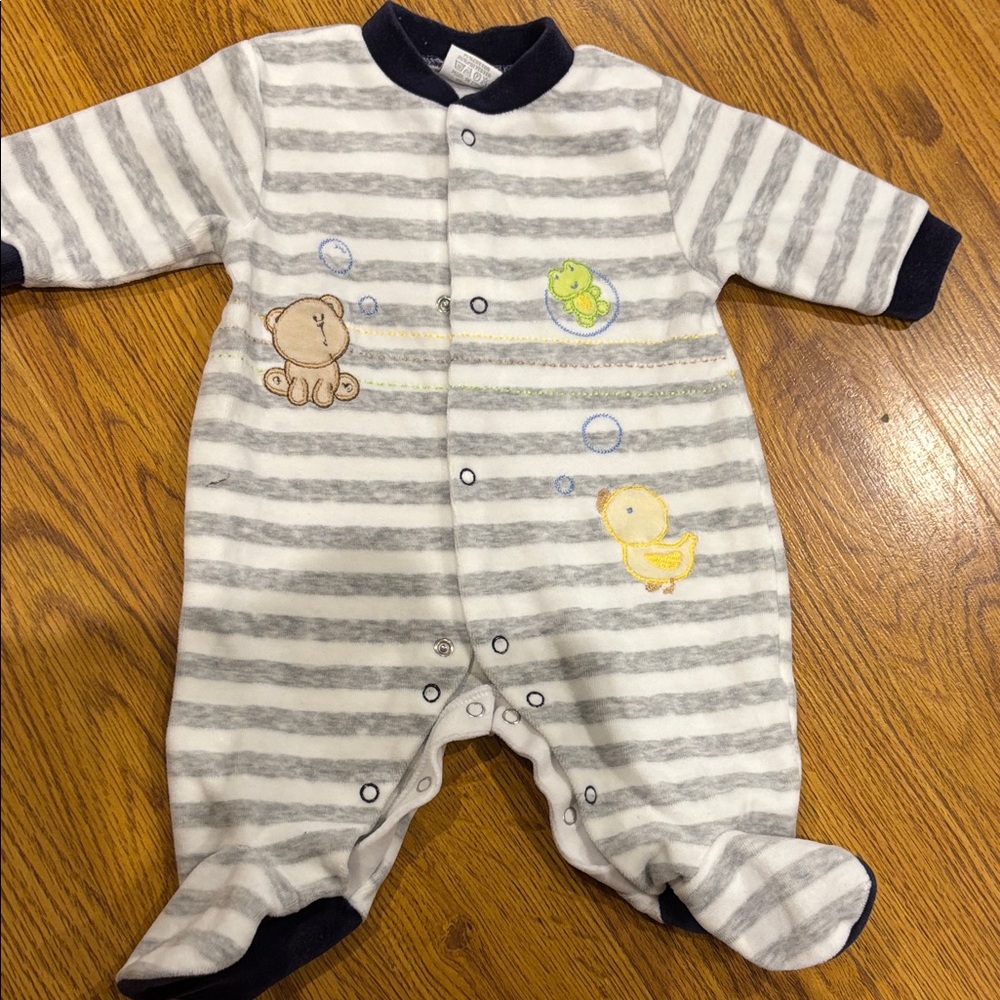 Charming Gray and White Striped Kids Footie